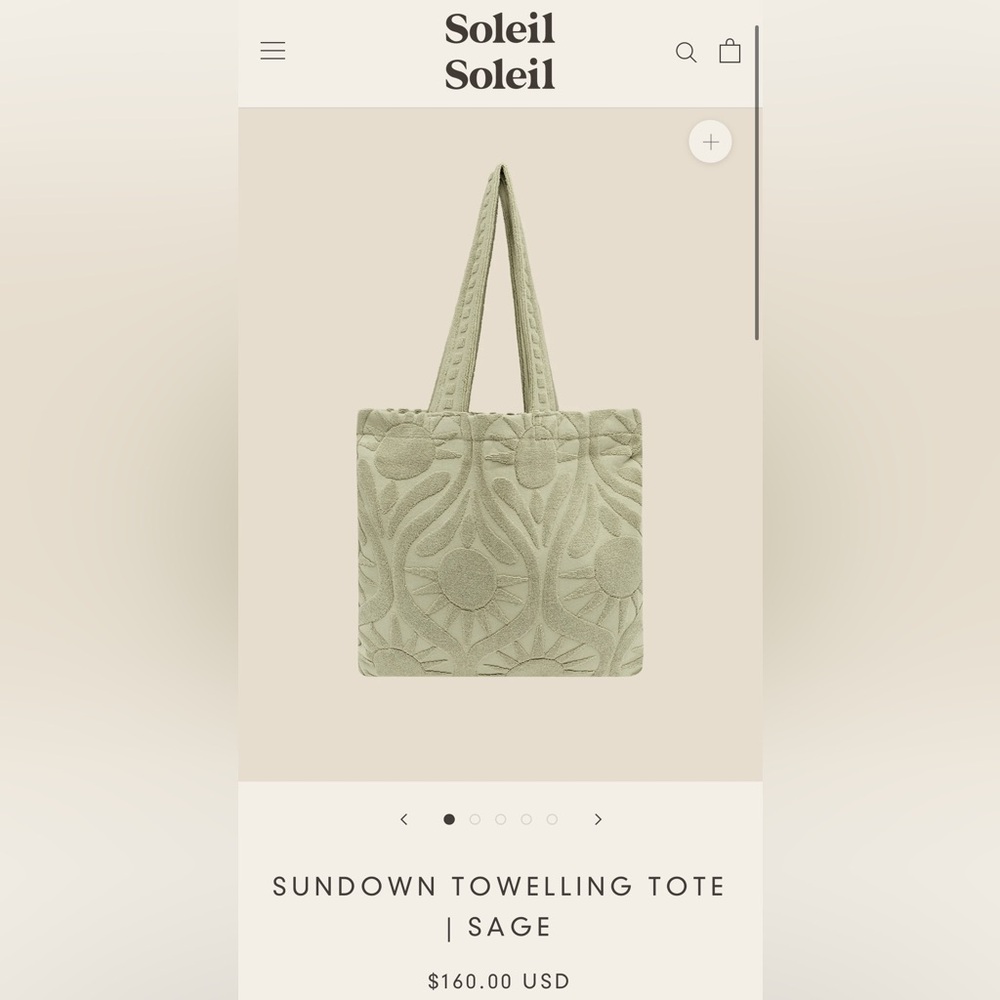NWT SOLEIL SOLEIL sundown towel, sage beach Towel Tote Bag 100% Organic cotton - Picture 7 of 11